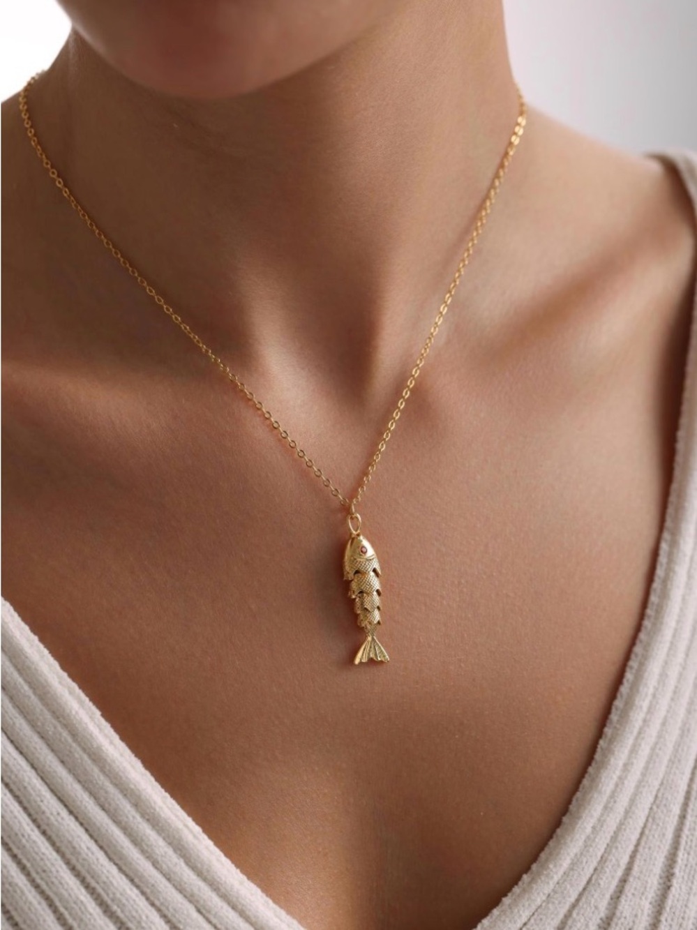 Gold Fish Pendant Necklace - Gold Fish Necklace
